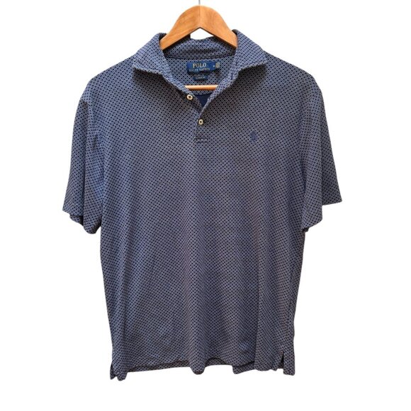 Ralph Lauren Polo Shirt Classic Fit Blue Geometric Pattern Short Sleeve Preppy M - Picture 1 of 4